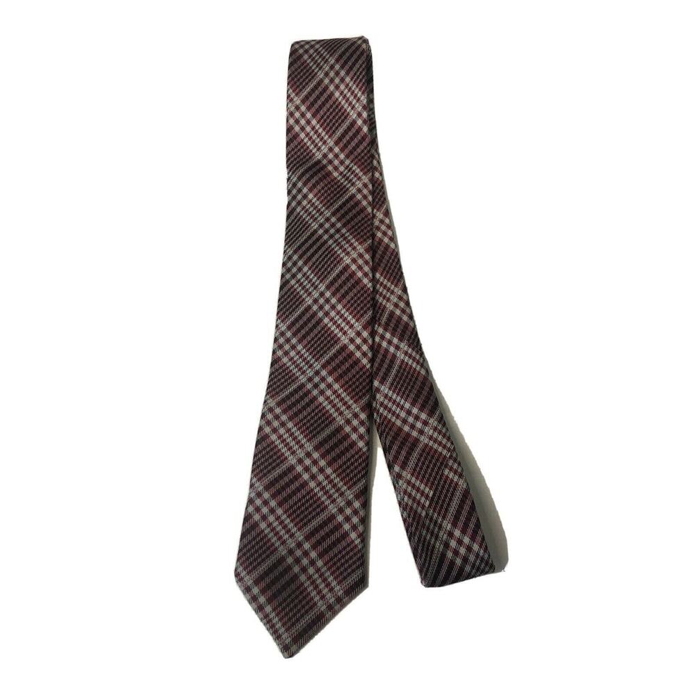Plaid Silk Neck Tie by Bruno Piattelli Roma Men's 58" X 2.75" Red, Black & Grey